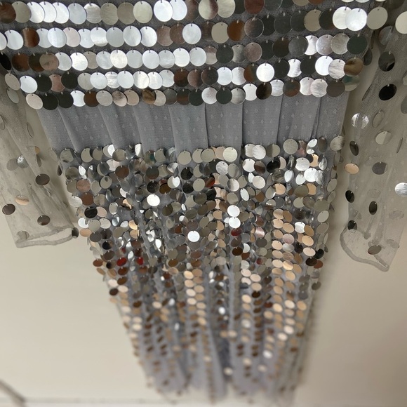 Alexachung Paillette Embellished Silver Sequin Mirror Ball Tulle Midi Dress - Picture 9 of 16